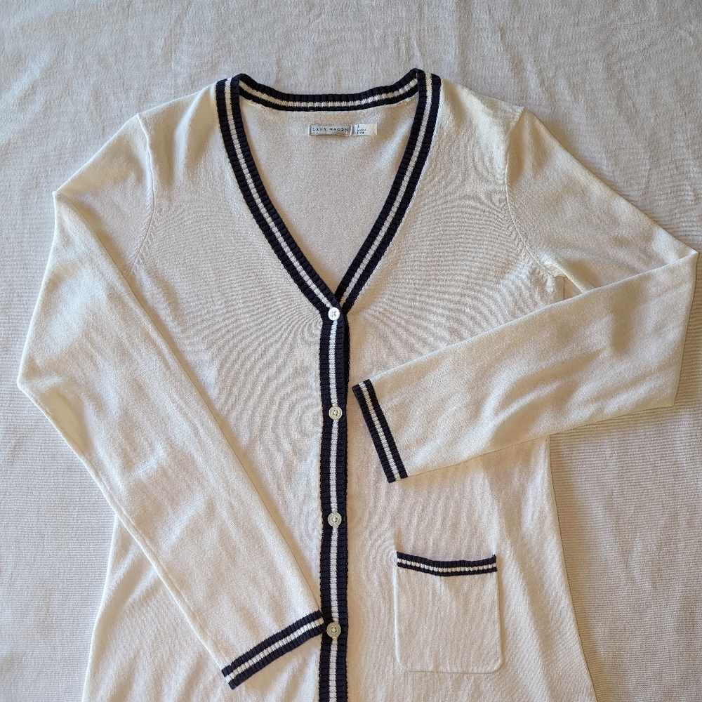 Like New, Classic Navy & White Cardigan